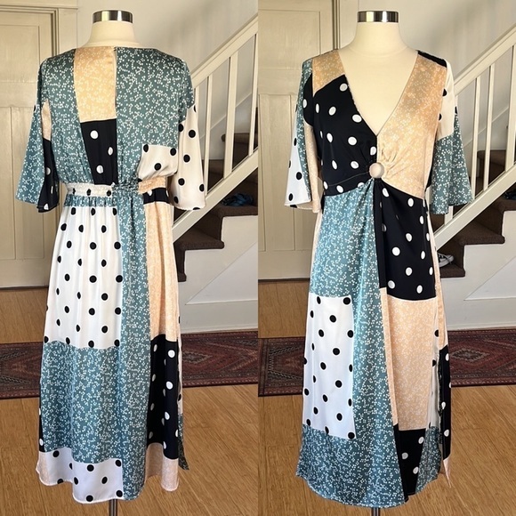 LULUS Multi Print Satin Midi Dress Size Small - Picture 2 of 13